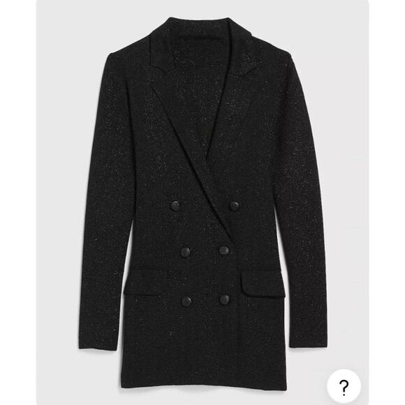 NEW SZ medium Express solid black wrap long sleeve metallic double breasted - Picture 6 of 6